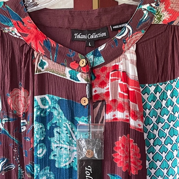 NWT! Tolani Collection Large Joy Floral Button Down 3/4 Cuff Sleeve Boho Flowy - Picture 4 of 12